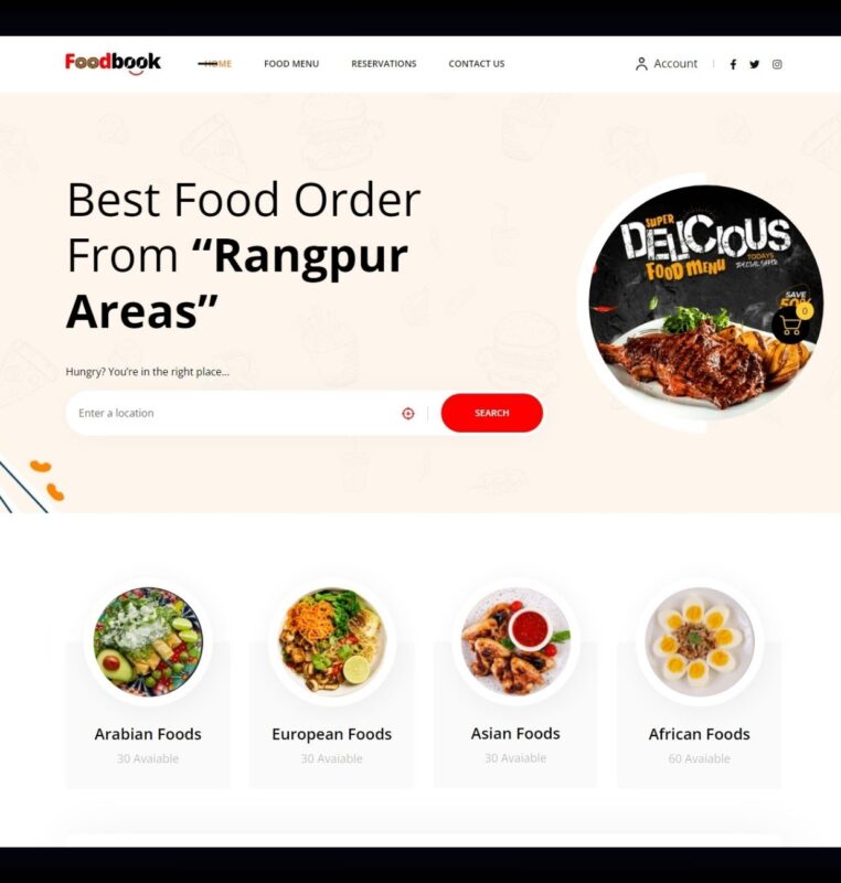 Foodbook home Feature website portfolio by MMUtsho.com