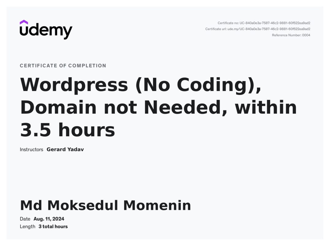 WordPress (No Coding) Certificate