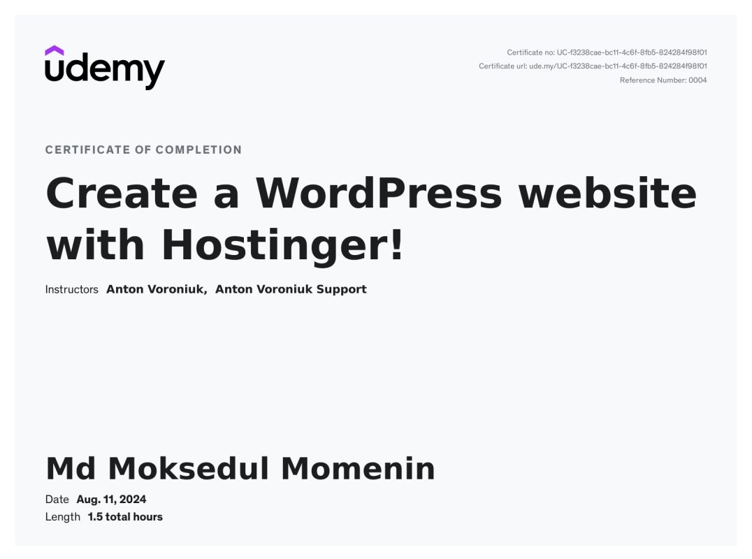 WordPress Website Certificate